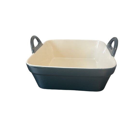 World Market Green Ceramic Bakeware Dish with Handles blue square - Picture 10 of 12